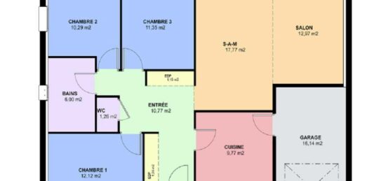 Plan de maison Surface terrain 95 m2 - 4 pièces - 3  chambres -  avec garage 