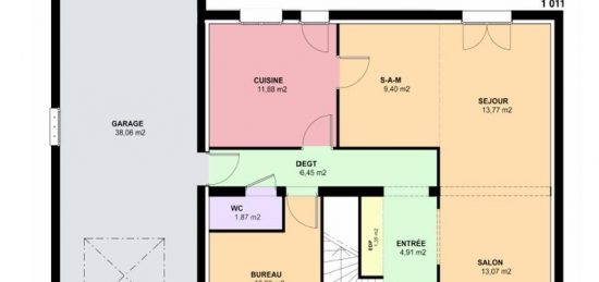 Plan de maison Surface terrain 127 m2 - 6 pièces - 4  chambres -  avec garage 