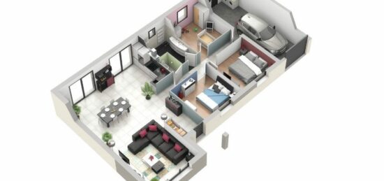 Plan de maison Surface terrain 90 m2 - 4 pièces - 3  chambres -  avec garage 