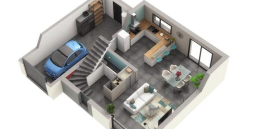 Plan de maison Surface terrain 90 m2 - 4 pièces - 3  chambres -  avec garage 