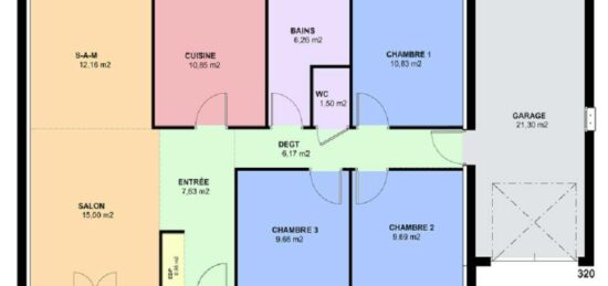 Plan de maison Surface terrain 90 m2 - 4 pièces - 3  chambres -  avec garage 