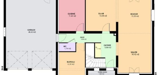Plan de maison Surface terrain 124 m2 - 5 pièces - 4  chambres -  avec garage 