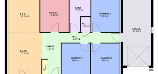 Plan de maison Surface terrain 90 m2 - 4 pièces - 3  chambres -  avec garage 