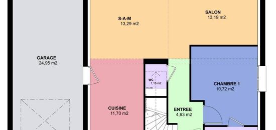 Plan de maison Surface terrain 92 m2 - 4 pièces - 3  chambres -  avec garage 